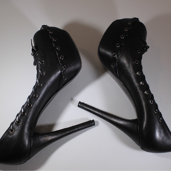 STUART WEITZMAN Black Platform Stiletto High Heel Genuine Leather Lace Detail 8 - Picture 7 of 12